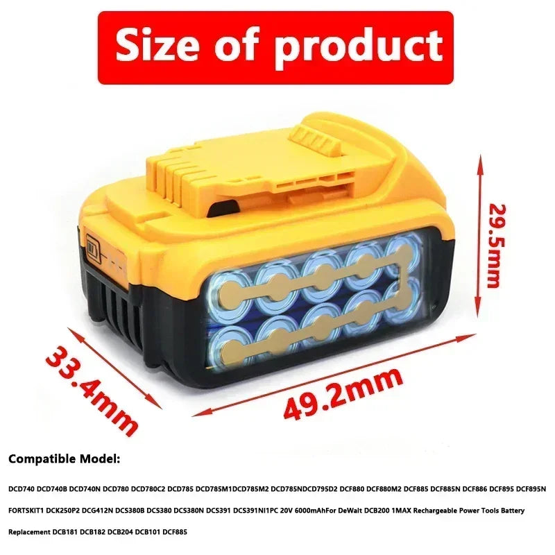 Baterie DCB200 20V Compatibilă cu scule electrice Dewalt 18V 12Ah unealtă electrică reîncărcabilă Baterii cu litiu 20V 18V 18v 12Ah