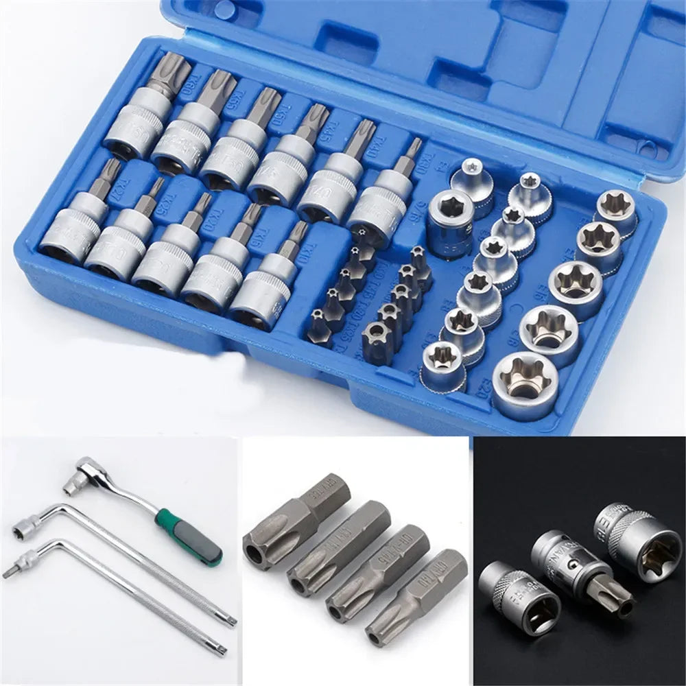 Torx Star Sockets & Bit Set Male / Female E-Security Bits Drive Handheld Tool Torque Star Socket work Hand Tools New 34Pcs