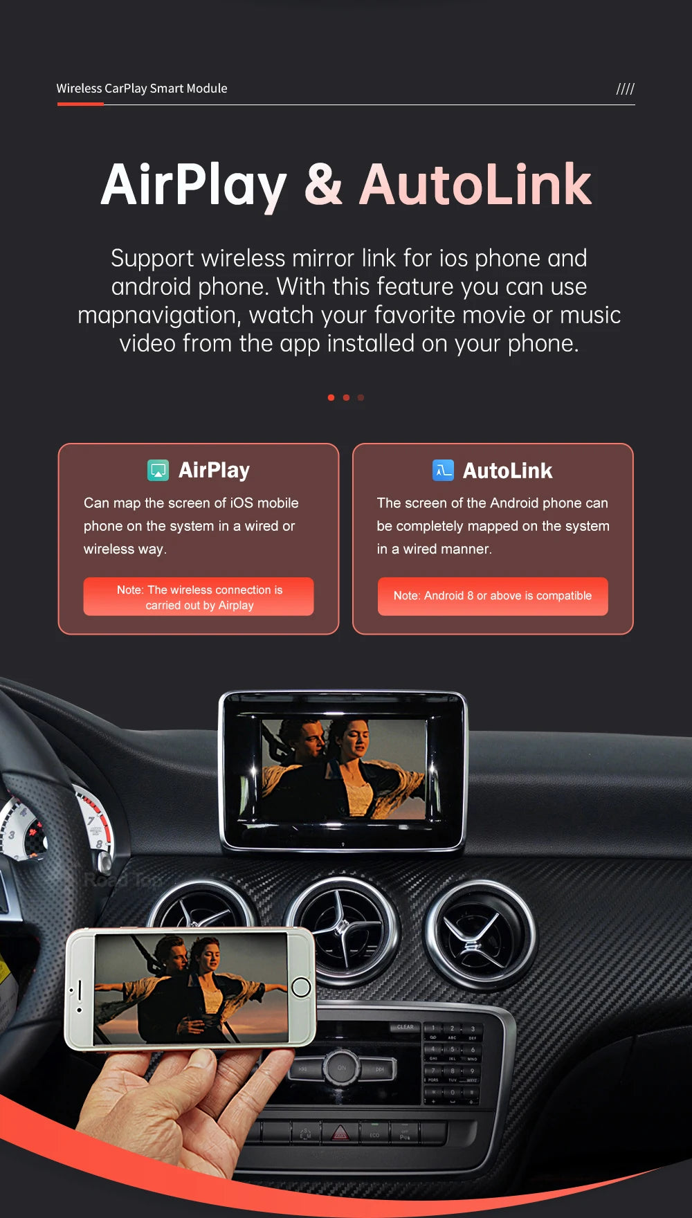 Road Top Wireless CarPlay For Mercedes Benz A B Class W176 W246 CLA GLA 2013-2015, with Android Auto AirPlay Car Play Functions