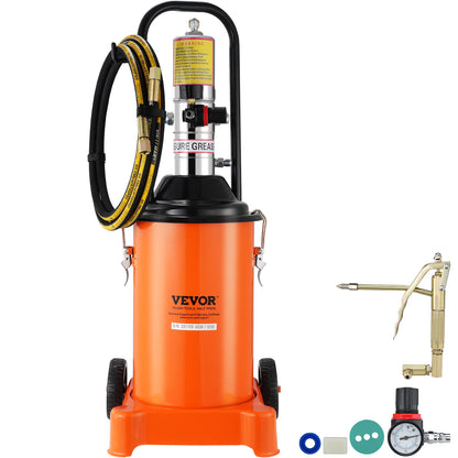 VEVOR 3/5/10.5 Gallon Grease Pump Air Operated with Hose Pneumatic Grease Bucket Gun and Wheels for Cars 50:1 Pressure Ratio