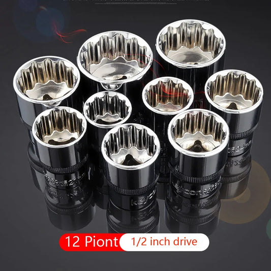 12 Point Mirror Short Socket Wrench Head 1/2" Drive CR-V Steel Torx Socket Bit 8-36mm Ratchet Wrench Adapter Car Repair Tools