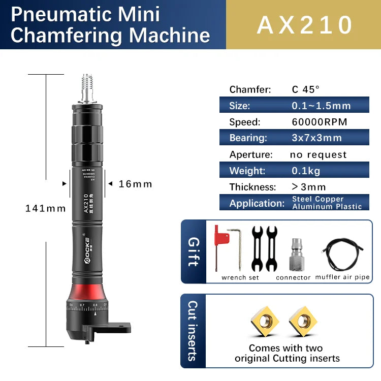 Mini mașină pneumatică portabilă de teșit cu arc de 45 de grade Mașină de tăiat teșit manual pentru debavurarea metalelor 0,1 ~ 0,9 mm