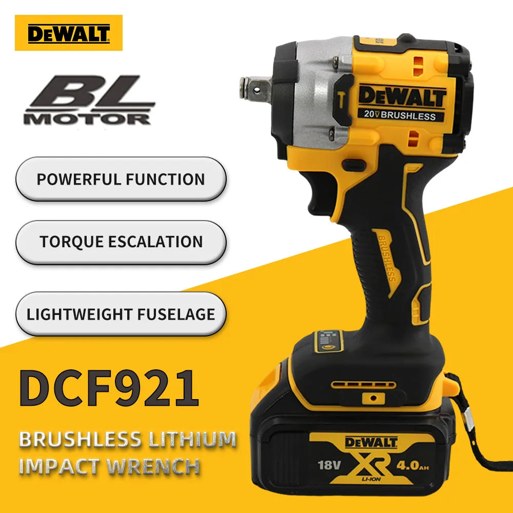 DEWALT DCF921 20V Cheie cu impact fără perii 1/2 inch Burghiu electric fără fir Uneltă electrică multifuncțională cu viteză variabilă