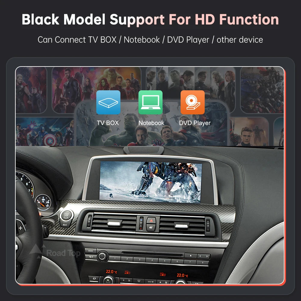 Road Top Wireless CarPlay pentru BMW Seria 6 F06 F12 F13 G32 2010-2020 CIC NBT EVO cu Android Auto Mirror Link Funcții AirPlay