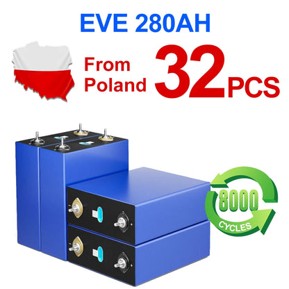 Poland Stock Grade A+ 8000 Cycles  EVE280K 12V 24V 48V 96V Lifepo4 Battery Pack Rechargeable Batteries Tax Free Home Solar