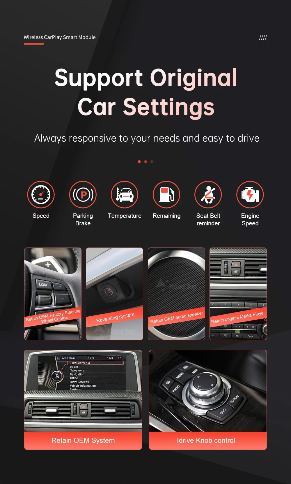 Road Top Wireless CarPlay pentru BMW Seria 6 F06 F12 F13 G32 2010-2020 CIC NBT EVO cu Android Auto Mirror Link Funcții AirPlay