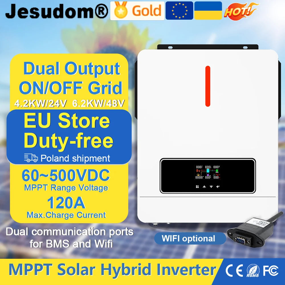 Invertor solar cu ieșire dublă On/Off Grid 4.2KW 24V 6.2KW 48V 120A cu regulator de încărcare solar MPPT Invertor hibrid cu undă sinusoială pură