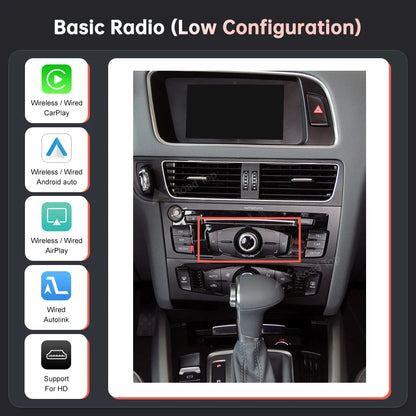 Road Top Wireless Carplay Module For Audi Q5 2009-2017, with Android Auto Airplay Mirror Link USB Player Rear Camerm Functions