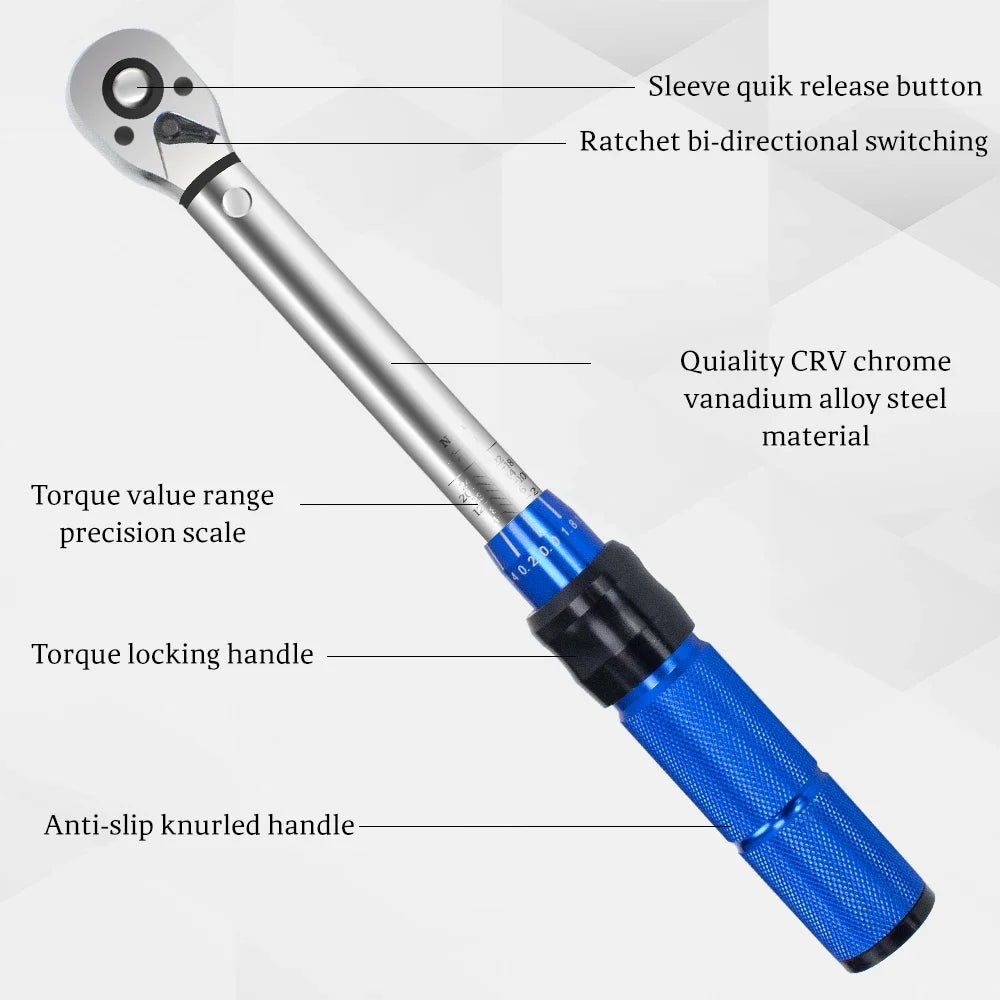 Set de chei dinamometrice profesionale de 5-25 N.m Micrometru 1/4'' Instrument de mână cu cheie de antrenare cu adaptor 3/8 - Ideal pentru reparații de mașini și biciclete