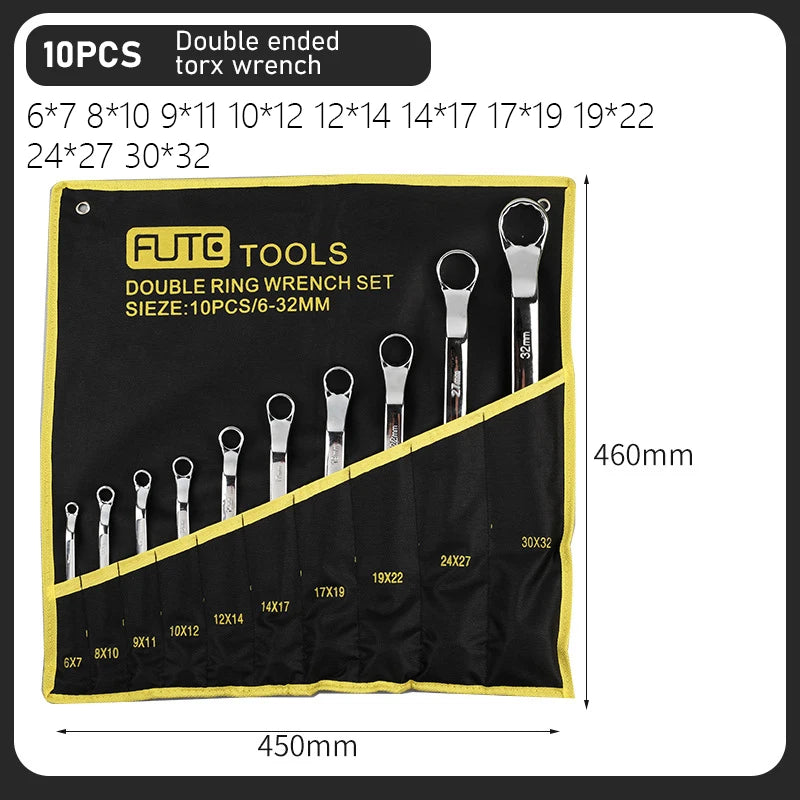 FUTE Ratcheting Combination Wrench Set 6-32 6-27 6-24 Metric Flex Head CRV Spanner Bag Gear Spanner Set Car Key Repair Tool