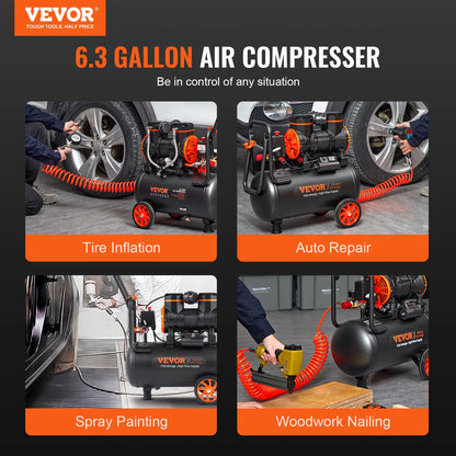 VEVOR Air Compressor, 9L 18L 24L 35L Oil Free Air Compressor Tank  116PSI Pressure, 70 dB Ultra Quiet Compressor for Auto Repair