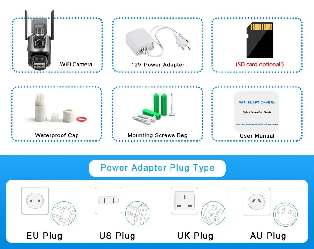 Cameră de securitate 360 ​​fără fir pentru exterior 6K 12MP WiFi ICSee Smart Trei lentile 8X Zoom Cameră IP de supraveghere video CCTV Urmărire automată