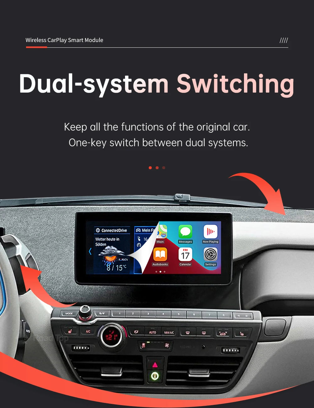 Wireless CarPlay pentru sistemul BMW i3 I01 NBT EVO 2013-2020 cu Android Auto Mirror Link AirPlay Car Play Cameră spate BT GPS