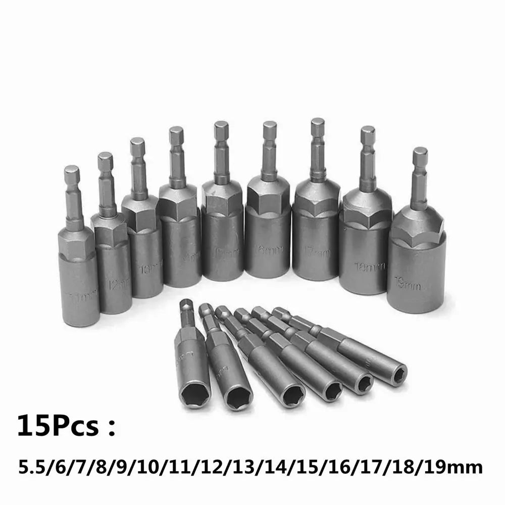 Krachtige 5.5mm-19mm Hex Socket Sleeve Nozzles Nut Driver Set Power Screwdriver Handle Tools Power Drills Impact Drivers