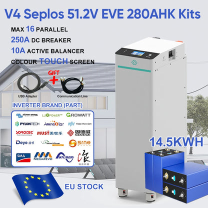 Poland Stock 14.5KWH V4 Seplos Lifepo4 Battery Kits  EVE280K Grade A+ With 10A Active Balancer Home Solar Free Shipping EU