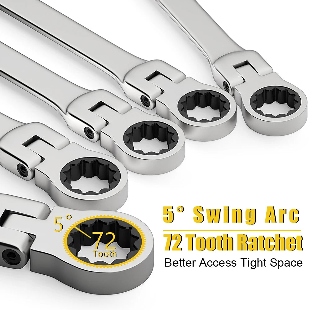 Ratcheting Combination Wrench Set, 6-23mm Metric Flex Head Ratcheting Wrench, Chrome Vanadium Steel Spanner with Bag