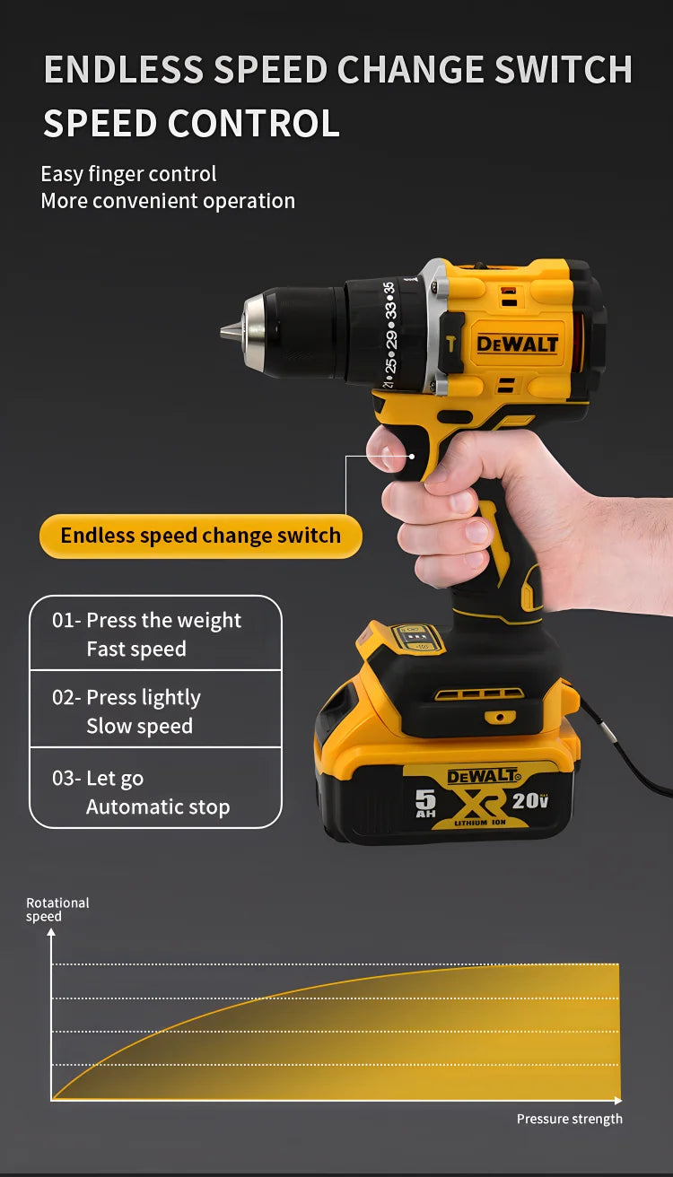 DEWALT DCD805 Unealta electrica fara perii Burghiu electric reincarcabila 20V 10mm Surubelnita fara baterie Cheie cu impact Instrument de gaurit compact