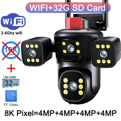 Caméra réseau WiFi 20MP 10K sans fil extérieur 10X Zoom quatre écrans cinq objectifs PTZ suivi automatique caméra de sécurité étanche CCTV