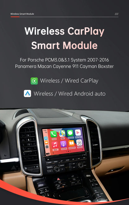 RoadTop Wireless CarPlay Android Auto pentru Porsche Boxster 718 Macan Cayman Cayenne 911/918 PCM3.0 3.1 2008-2015 cu Mirror Link