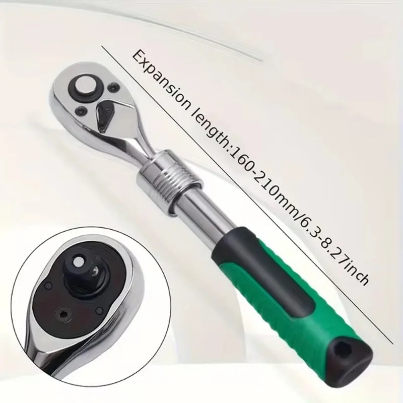 New Retractable Ratchet Set 1/4 3/8 1/2 Inch Drive Rotary Ratchet Reversible Drive 72 Teeth Socket Wrench Mechanical Repair Tool