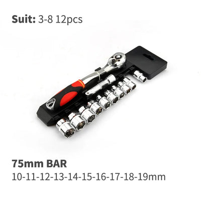 Crv Quick Release Reversible Ratchet Socket Wrench Set Tools with Hanging Rack 1/4"3/8''1/2'' Drive 6.35mm 10mm 12.5mm