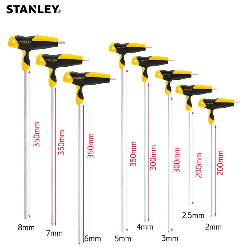 Stanley Extra Long T handle Allen keys Set 8mm 7mm 6mm 5mm 4mm 3mm 2.5mm 2mm Hexagonal Key Ball Tips Professional Screwdriver