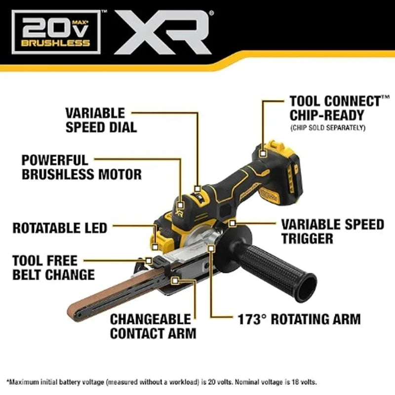 DEWALT DCM200 20V MAX XR® 18 inchi Bandfile 104° Braț de contact rotativ 700 MWO Motor fără perii Slefuitor cu bandă fără fir DCM200B