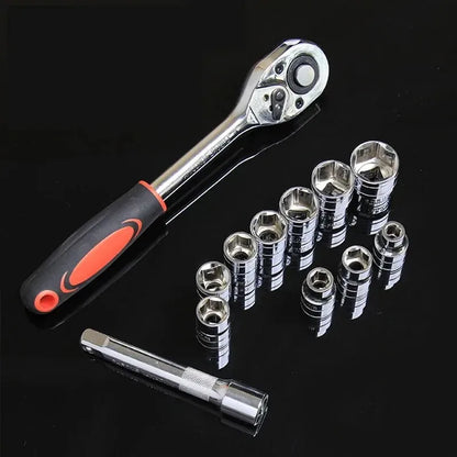 12Pcs 1/4 3/8 1/2 Socket Wrench Set Extension Rod Multi-function Ratchet Spanner Set Car Motorcycle Repair Automotive tools set