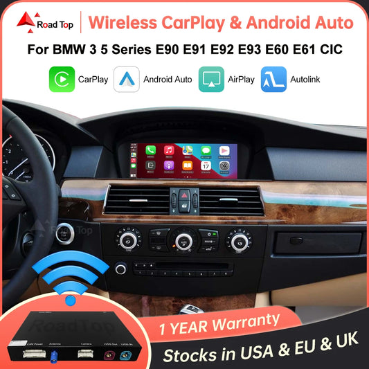 RoadTop Wireless CarPlay Android Auto pentru BMW Seria 3 E90 E91 E92 E93 Seria 5 E60 E61 2008-2013 cu funcție AirPlay Car Play