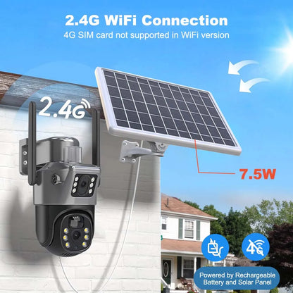 Cameră solară 8MP 4K WiFi Cameră de supraveghere CCTV fără fir pentru exterior cu panou solar lentilă duală PTZ IP Cameră de protecție de securitate