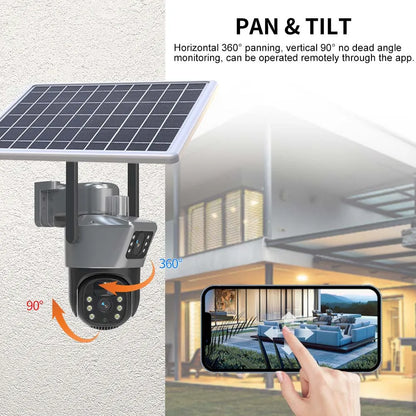 Cameră solară 8MP 4K WiFi Cameră de supraveghere CCTV fără fir pentru exterior cu panou solar lentilă duală PTZ IP Cameră de protecție de securitate