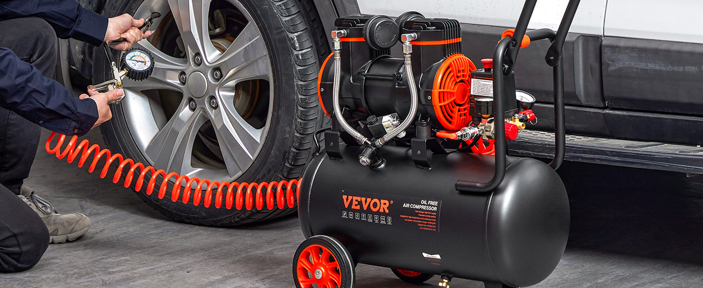 VEVOR Air Compressor, 9L 18L 24L 35L Oil Free Air Compressor Tank  116PSI Pressure, 70 dB Ultra Quiet Compressor for Auto Repair