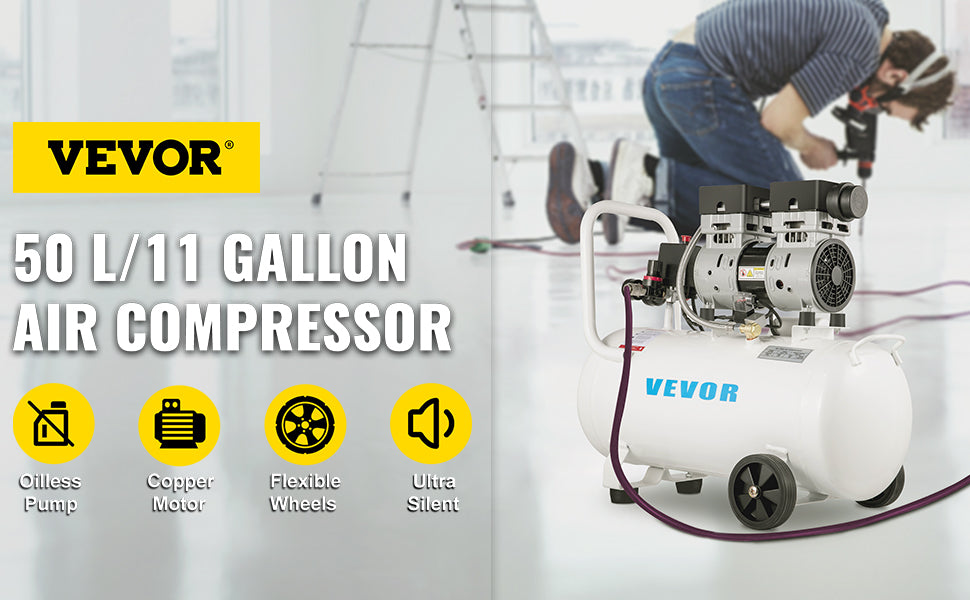 VEVOR 9L/30L Silent Air Compressor With Spray Gun Air Blow Gun Oil Free Air Compressor Pump For Homeuse Repair Tire Inflation