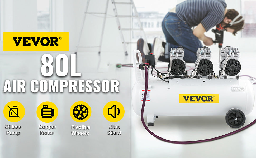 Compresor de aer VEVOR 100L cu manometru dublu, electrovalvă sigură 3HP, 22 galoane, compresor de aer silențios, fără ulei