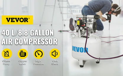 Compresor de aer VEVOR 30L 40L 6,6/8,8 galoane Compresor de aer ultra silențios fără ulei 850W pentru garaj atelier clinică reparații acasă