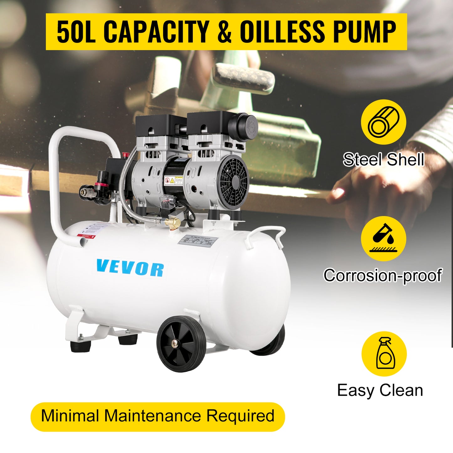 VEVOR 9L/30L Silent Air Compressor With Spray Gun Air Blow Gun Oil Free Air Compressor Pump For Homeuse Repair Tire Inflation