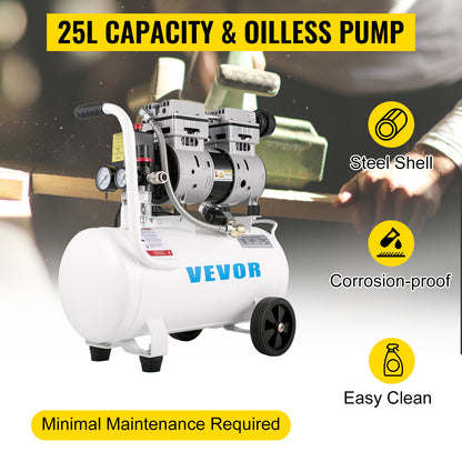 VEVOR Air Compressor 6.6/11 Gal,Portable Air Compressor 1 HP, Oil Free Air Compressor Steel Tank 750W Ultra Quiet Compressor