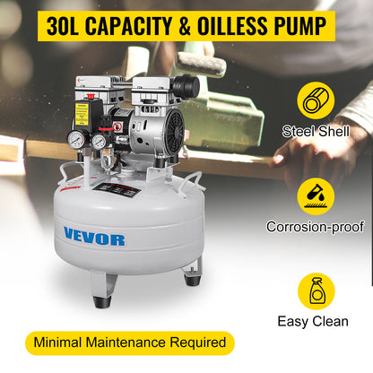 VEVOR 30L 40L Air Compressor 6.6/8.8 Gallon Ultra Quiet Oil-free Air Compressor 850W For Garage Workshop Clinic Home Repair