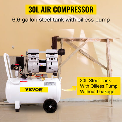 VEVOR 14/18/30/35 L Silent Whisper Compressor 850/1000/1500 W Quiet Oil-Free Compressor 1.1/1.5/2 HP For Workshop Tires Bicycle