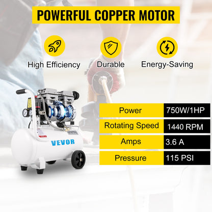 VEVOR Air Compressor 6.6/11 Gal,Portable Air Compressor 1 HP, Oil Free Air Compressor Steel Tank 750W Ultra Quiet Compressor