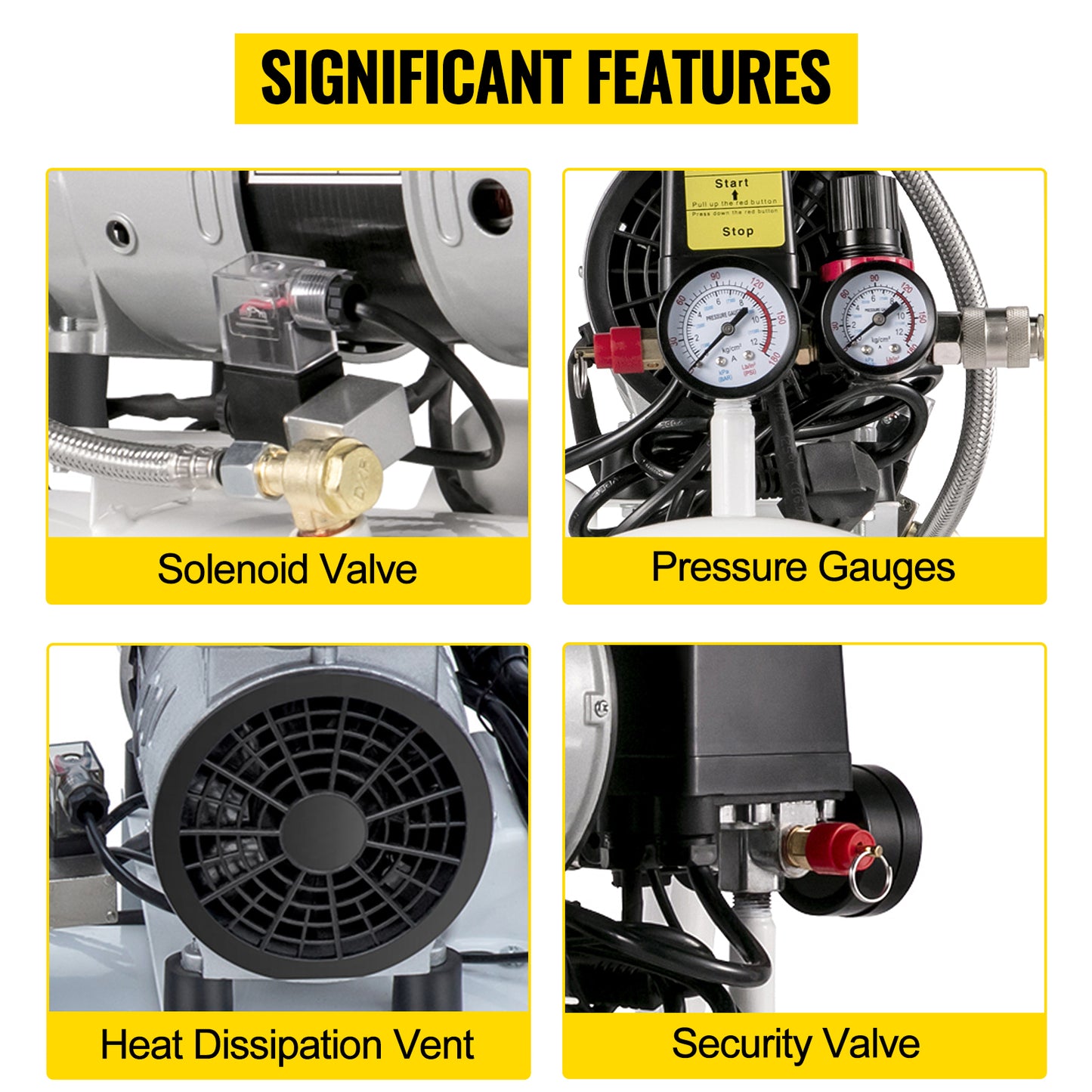 VEVOR 9L/30L Silent Air Compressor With Spray Gun Air Blow Gun Oil Free Air Compressor Pump For Homeuse Repair Tire Inflation