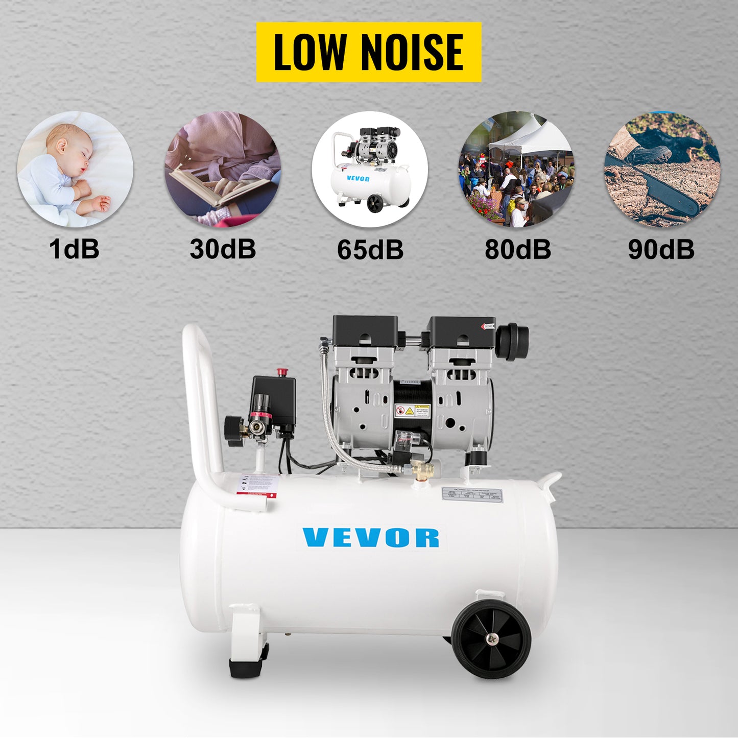 VEVOR 9L/30L Silent Air Compressor With Spray Gun Air Blow Gun Oil Free Air Compressor Pump For Homeuse Repair Tire Inflation