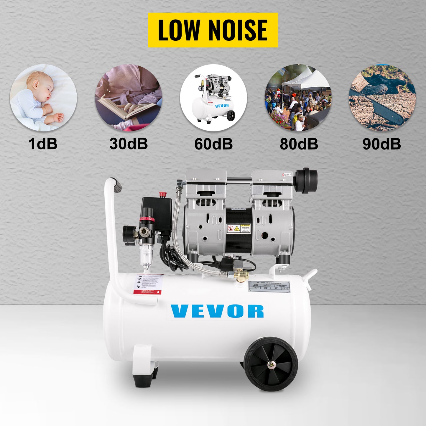 VEVOR Air Compressor 6.6/11 Gal,Portable Air Compressor 1 HP, Oil Free Air Compressor Steel Tank 750W Ultra Quiet Compressor