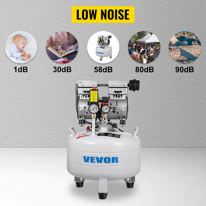 VEVOR Vertical Air Compressor 6.6/8.8 Gal Ultra Quiet Oil-Free Air Compressor 30L/40L Tank Silent Air Compressor 850W Low noise