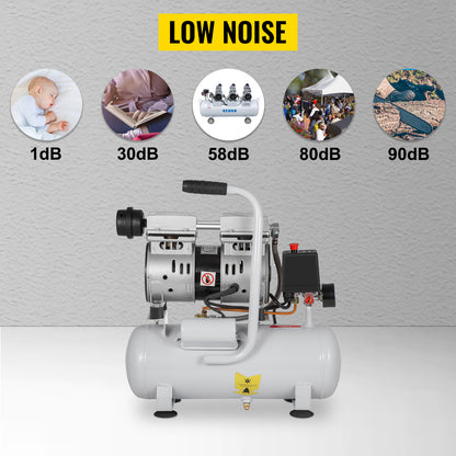 VEVOR 9L Silent Air Compressor with Pure Copper Motor 550W Oil-free Air Pump For Home Repair Tire Inflation Whisper Compressor