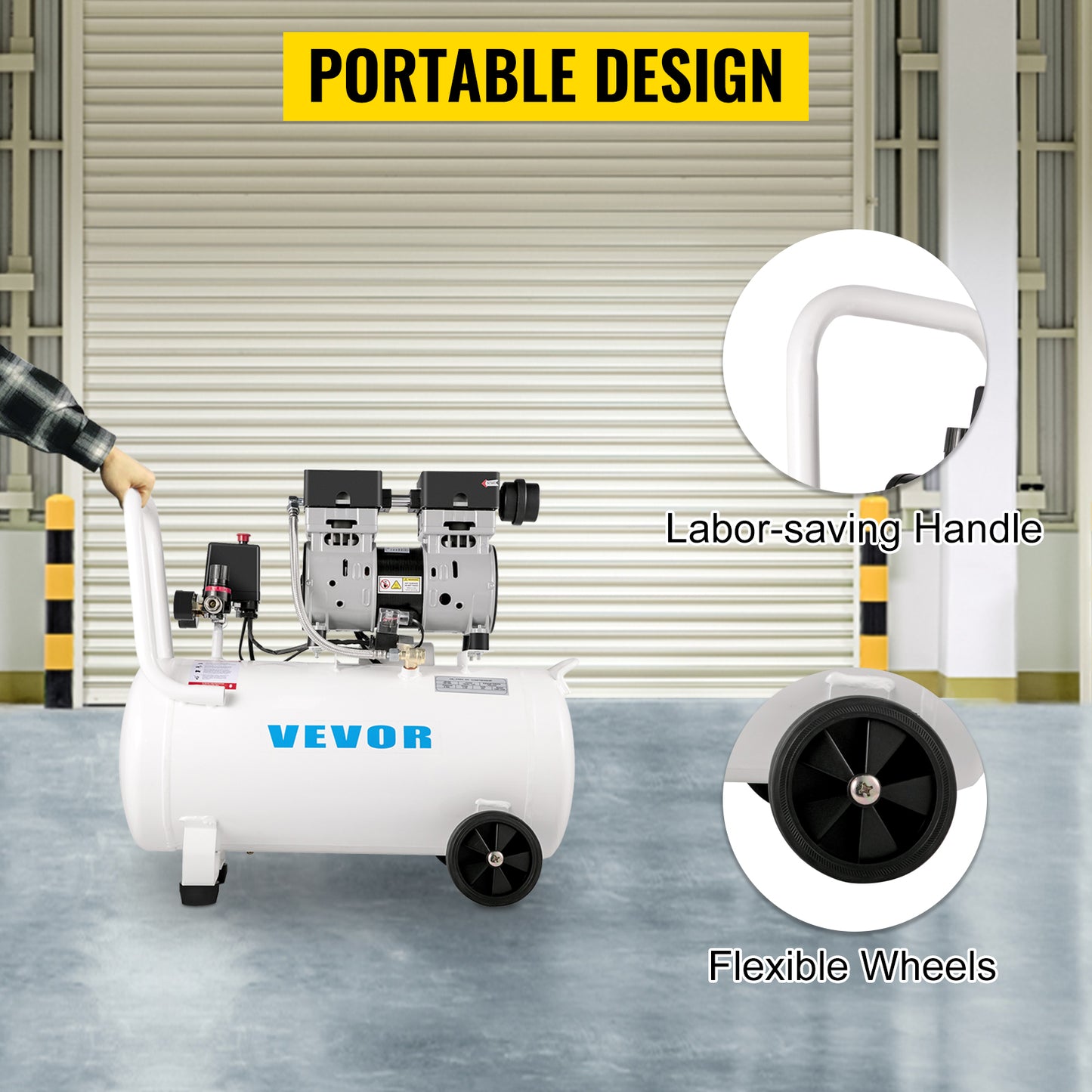 VEVOR 750W Air Compressor Quiet Oil-Free Air Compressor Portable Air Compressor W/50L Steel Tank for Home Repair/Tire Inflation