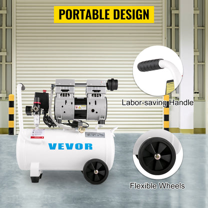 VEVOR Air Compressor 6.6/11 Gal,Portable Air Compressor 1 HP, Oil Free Air Compressor Steel Tank 750W Ultra Quiet Compressor