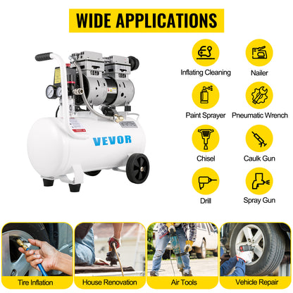 VEVOR Air Compressor 6.6/11 Gal,Portable Air Compressor 1 HP, Oil Free Air Compressor Steel Tank 750W Ultra Quiet Compressor