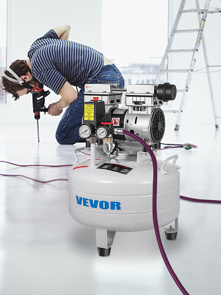 VEVOR Vertical Air Compressor 6.6/8.8 Gal Ultra Quiet Oil-Free Air Compressor 30L/40L Tank Silent Air Compressor 850W Low noise