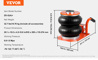 VEVOR Air Jack, 3 Ton/6600 lbs 3-8S Pneumatic Lifting Jack with Heightened Column & 6 Steel Tubes for Sedan, SUV, Pickup Truck